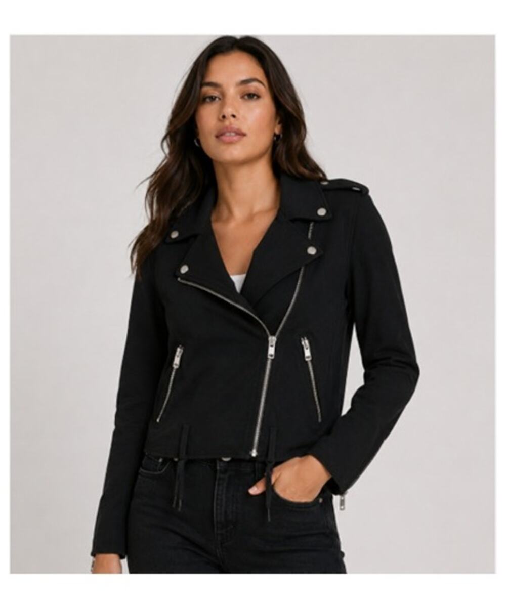 Diesel Moto Jacket Womens Black Asymmetrical Zip Biker Lightweight 100% Cotton